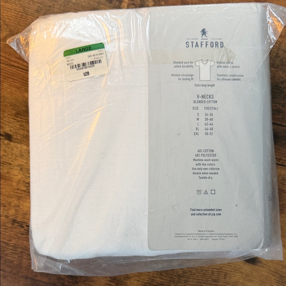 Stafford White V-Neck Undershirts Pack - Picture 2 of 3